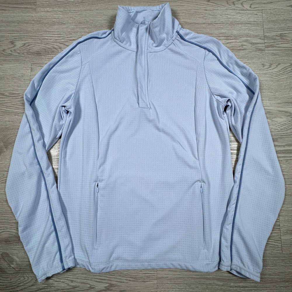 Mondetta Women's Quarter Zip Pullover Light Blue Small Thumbholes Mesh Active